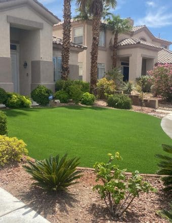 Artificial turf in a front yard